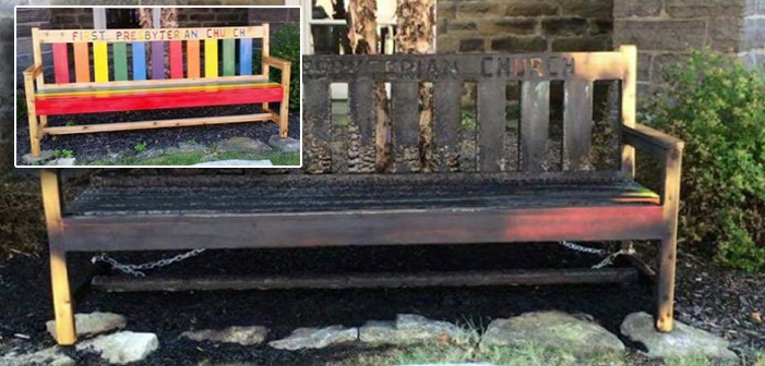 Arsonist Torches Rainbow Bench At Presbyterian Church
