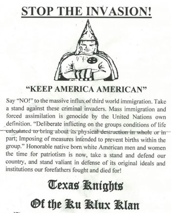 KKK, Ku Klux Klan, recruitment flyer, east Texas, Van Zandt county, Wills Point, Edgewood, Fruitvale