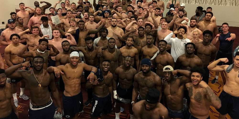 These Shirtless Penn State Football Players Are Flooding Our Basement