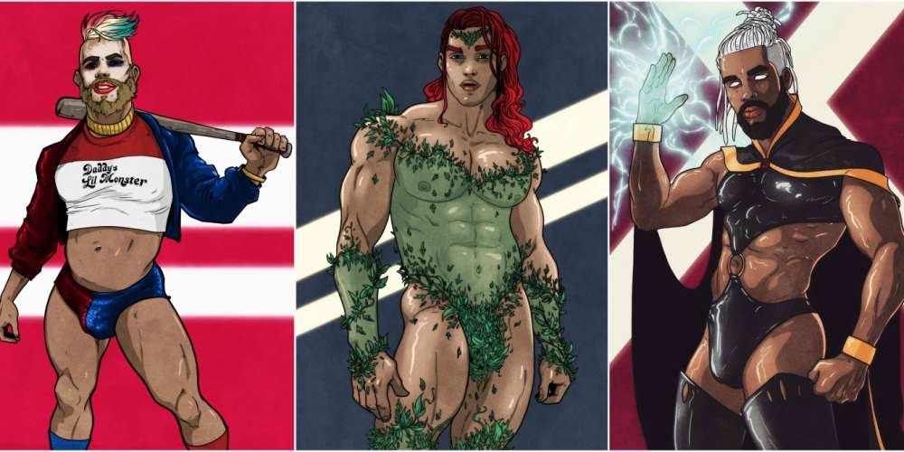 11 Ilustrações de Super-Heroínas e Vilãs Imaginadas Como Homens Gostosos e Sensuais