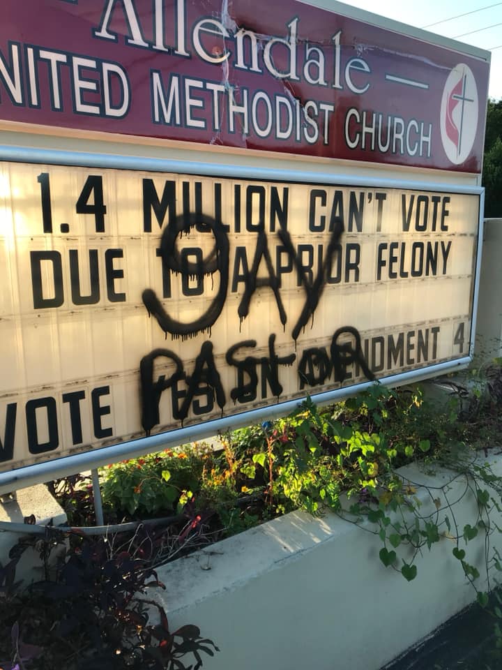 Allendale United Methodist Church Vandalism before