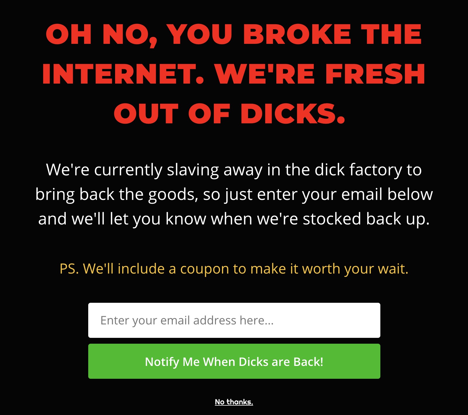 chocolate penis out of stock
